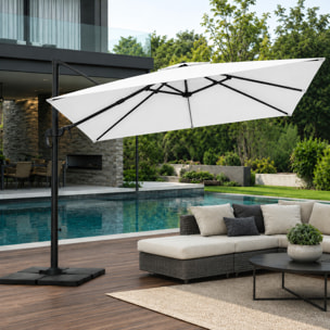 Ombrellone 3x3 M Giardino Braccio Retrattile Esterni Piscina Gazebo Terrazze Bar Hotel Acciaio Inox Rotabile 360° Telo 180g Impermeabile Anti UV Panna