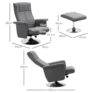 Fauteuil relax massant inclinable réglable avec repose-pied piètement acier chromé tissu gris