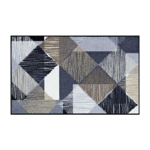 tapis entrée 75x120 tissé bleu et gris rectangle motif géométrique LINOXESO