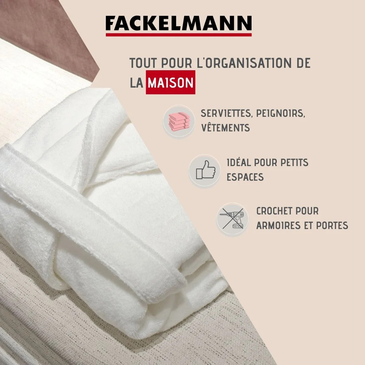 Lot de 2 crochets muraux en métal Fackelmann Tecno