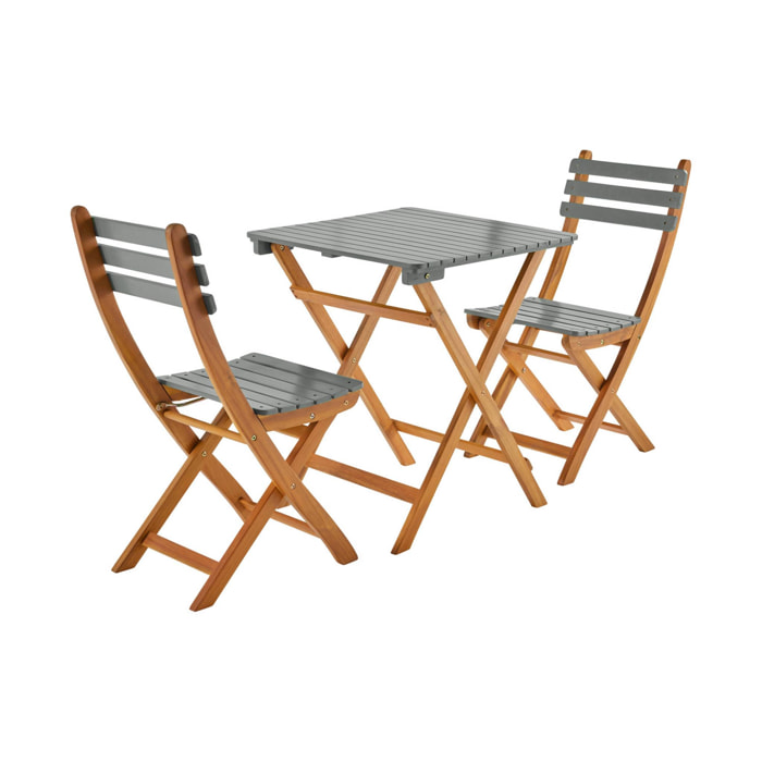 Table de jardin pliante bois d'acacia + 2 assises kaki HILORA . table carrée