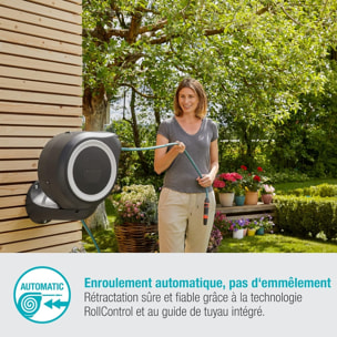 Dévidoir automatique mural RollUp S - 15 m - GARDENA - Blanc - 18602-20