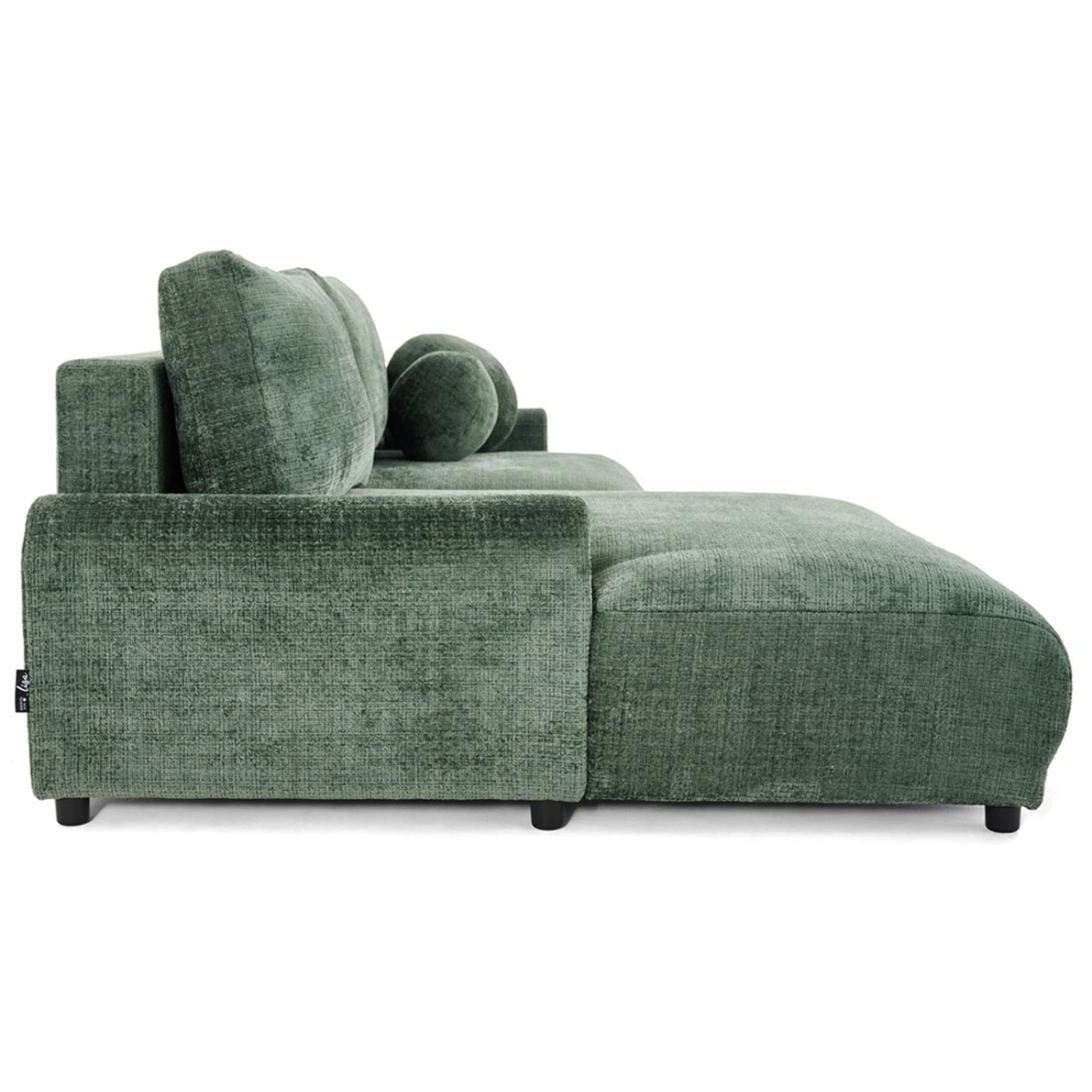 Nelly - canapé d'angle gauche 4 places convertible avec coffre en velours texturé - Vert