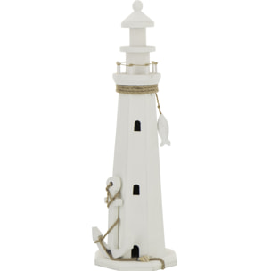 J-Line Phare décoratif - corde/bois - blanc - large