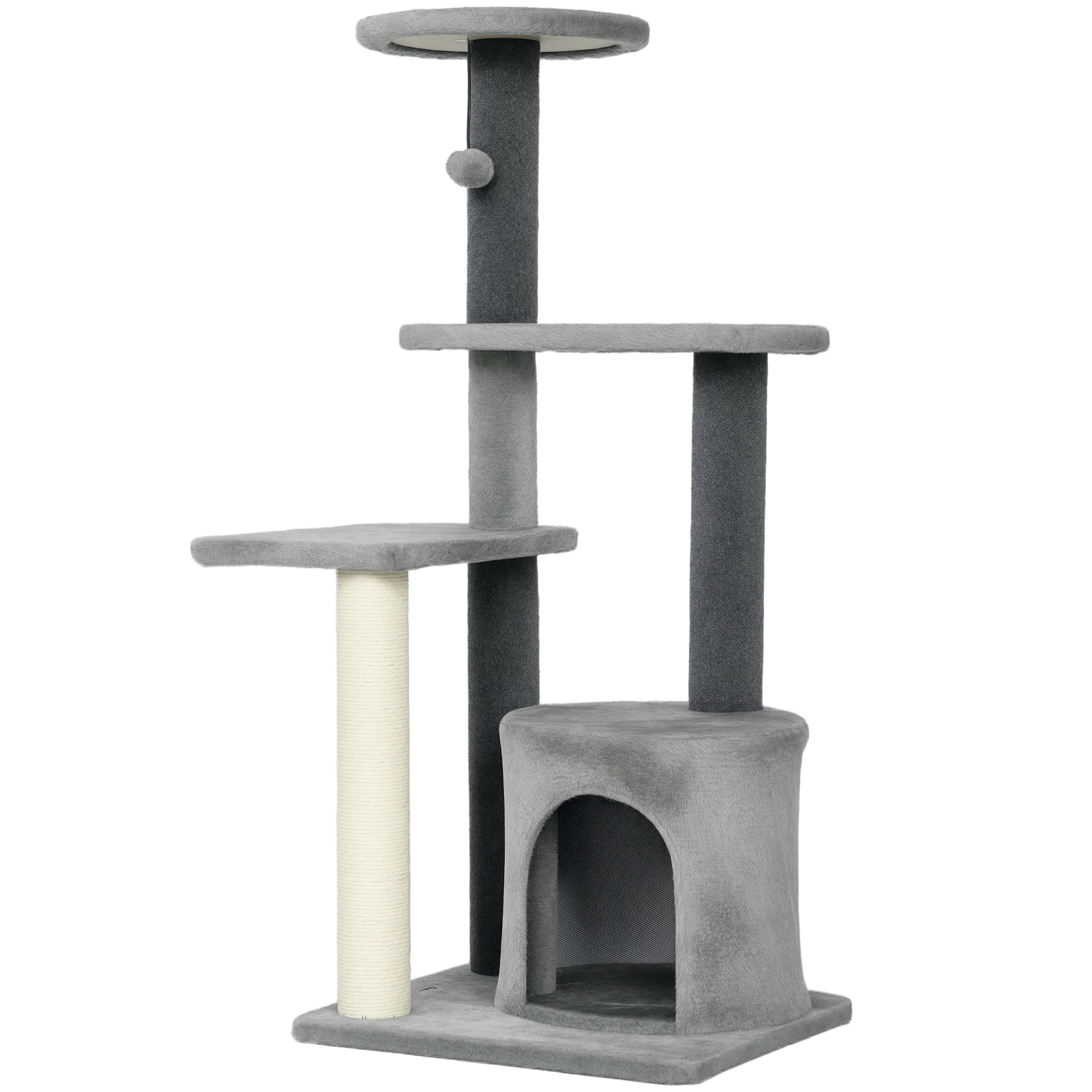 Arbre à chat gris niche 3 plateformes griffoir boule