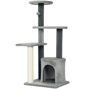 Arbre à chat gris niche 3 plateformes griffoir boule