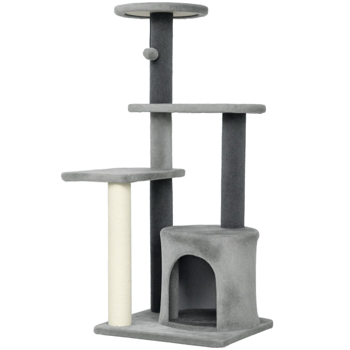 Arbre à chat gris niche 3 plateformes griffoir boule