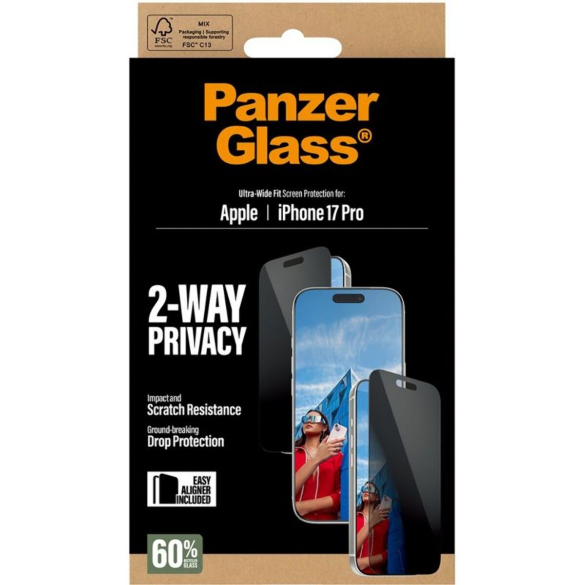 Protège écran PANZERGLASS iPhone 17 Pro verre trempé Privacy