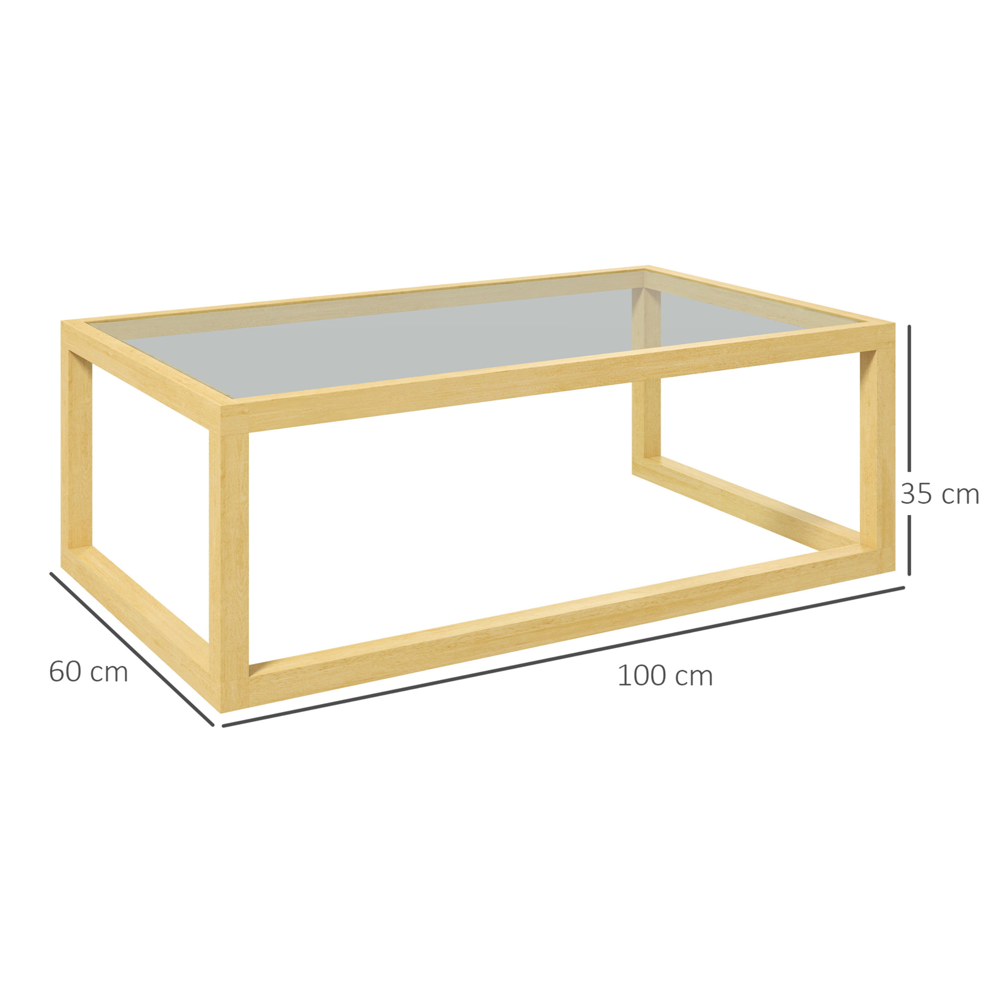 Table basse design contemporain plateau verre trempé structure piètement bois d'hévéa