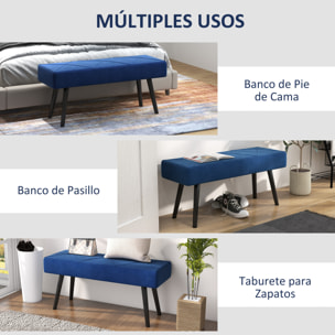 Taburete Pie de Cama Multifuncional Banco Pie de Cama Moderno Banco Dormitorio con Pies de Acero y Asiento Acolchado Carga 120 kg para Entrada Pasillo 100x36x45 cm Azul Oscuro