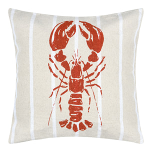 Coussin coton motif homard - Orange corail