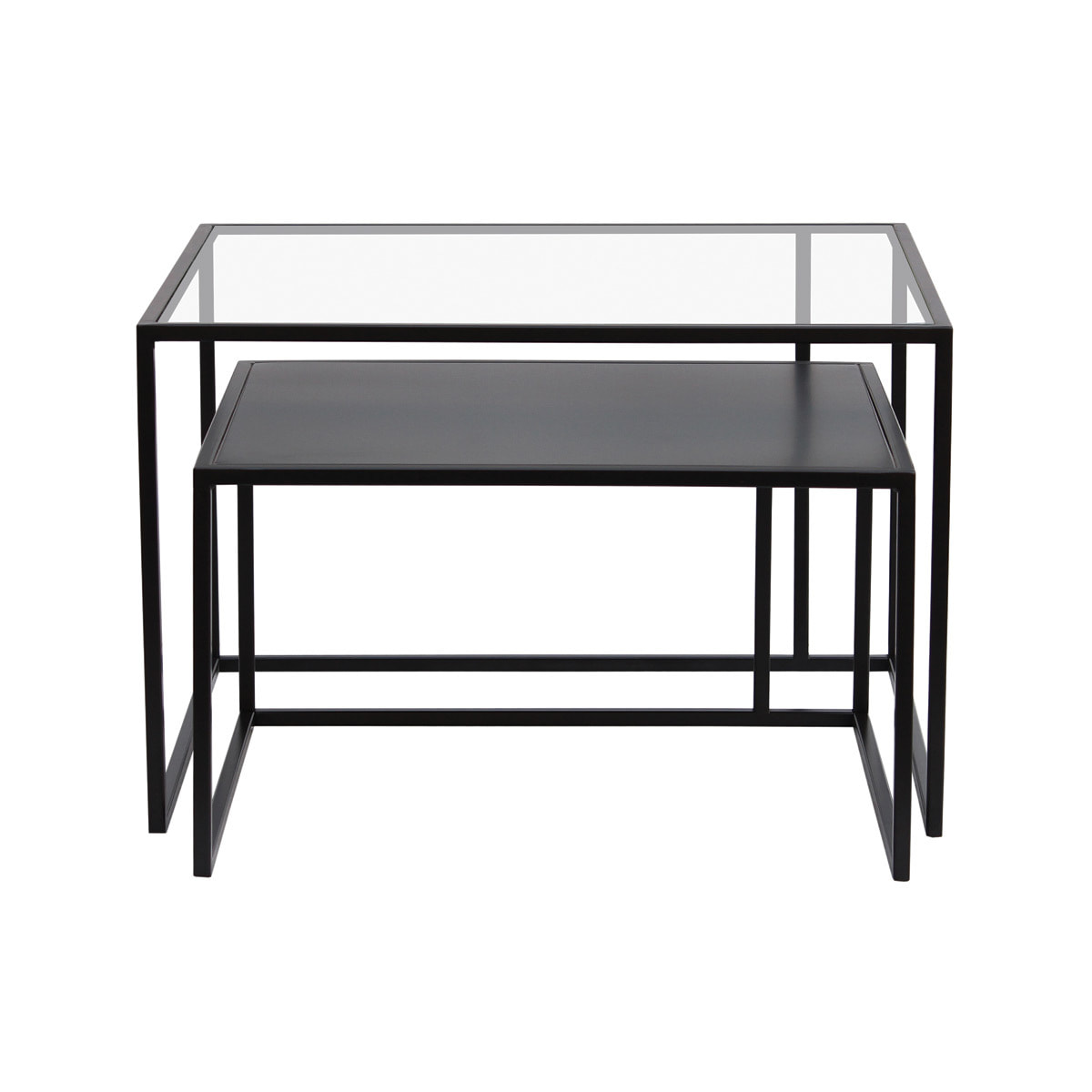 Tables basses gigognes carrées design verre trempé et métal noir (lot de 2) TAHL