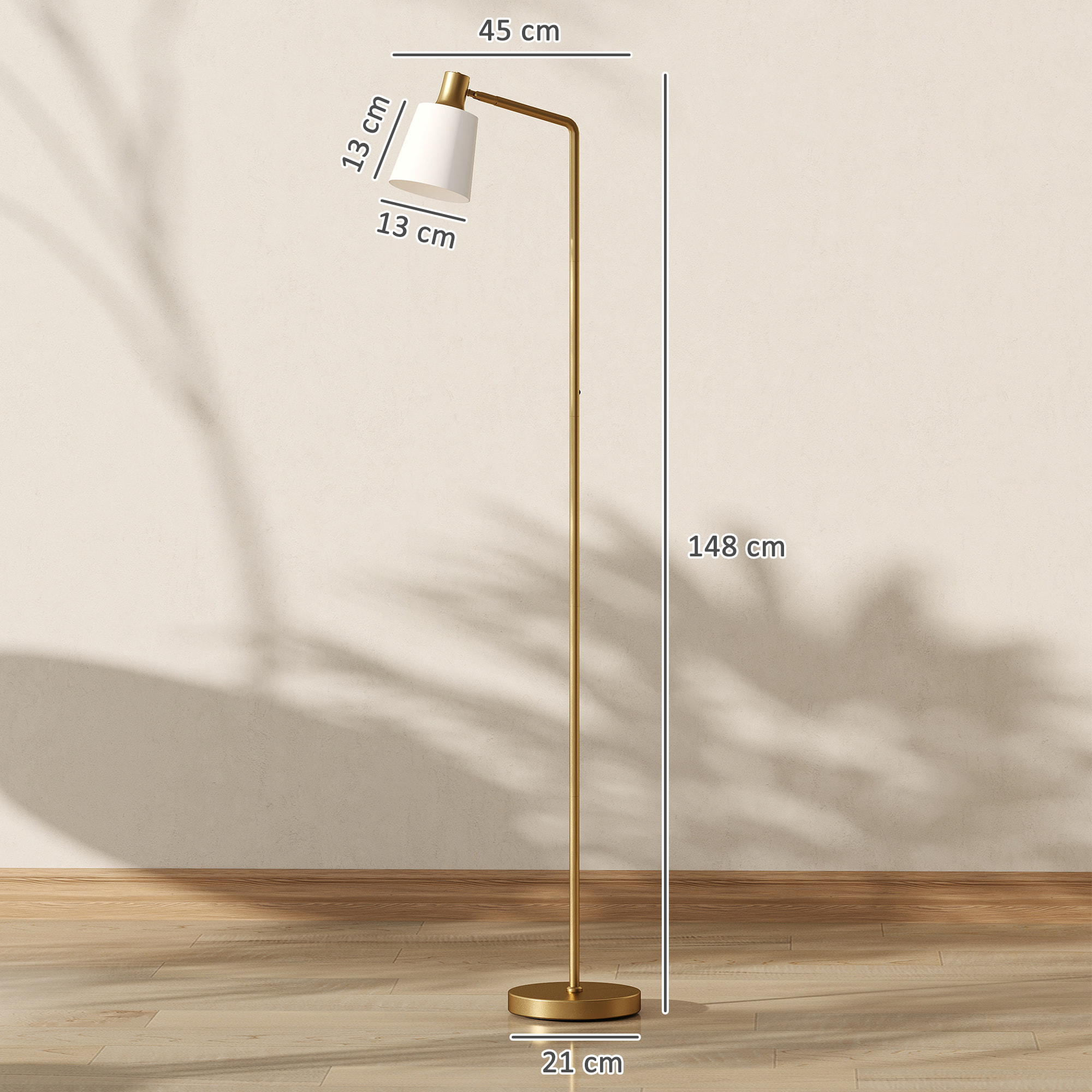 Lámpara de Pie LED Regulable, Lámpara de Pie Salón Moderna con Pantalla Giratoria 350°, 3 Temperaturas de Color 3000K/4000K/6500K y Bombilla E27, para Dormitorio, Oficina, Blanco y Dorado