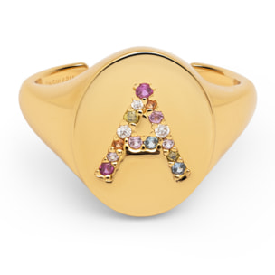 Anillo Personalizado Signet Letter Colors Baño Oro