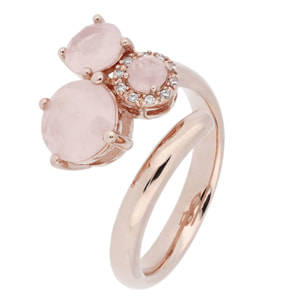 Anello Trilogy Placcato Oro Rosa 18kt con Quarzo Rosa e Cubic Zirconia