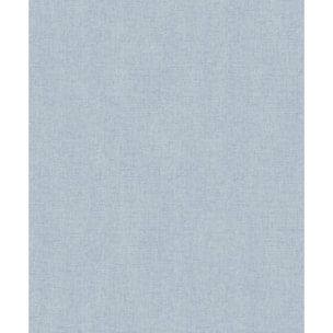 Papier peint uni effet toile lin bleu ciel doux
