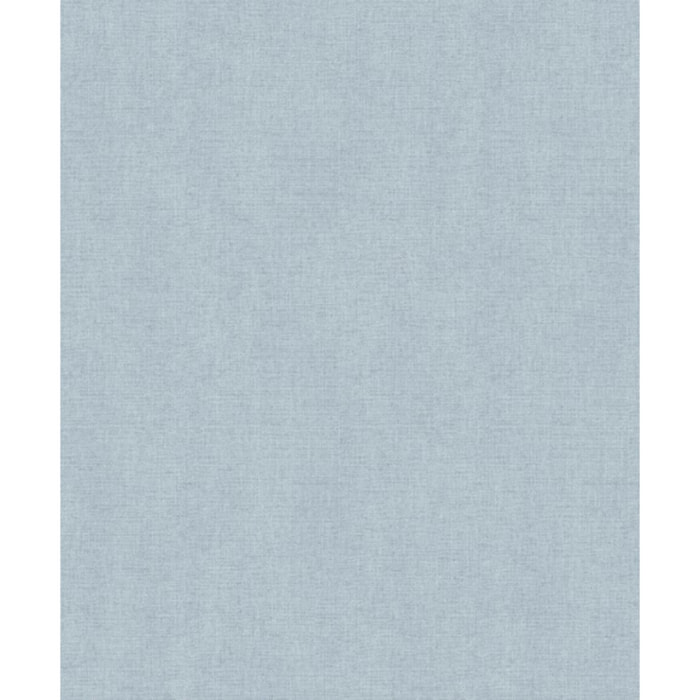 Papier peint uni effet toile lin bleu ciel doux