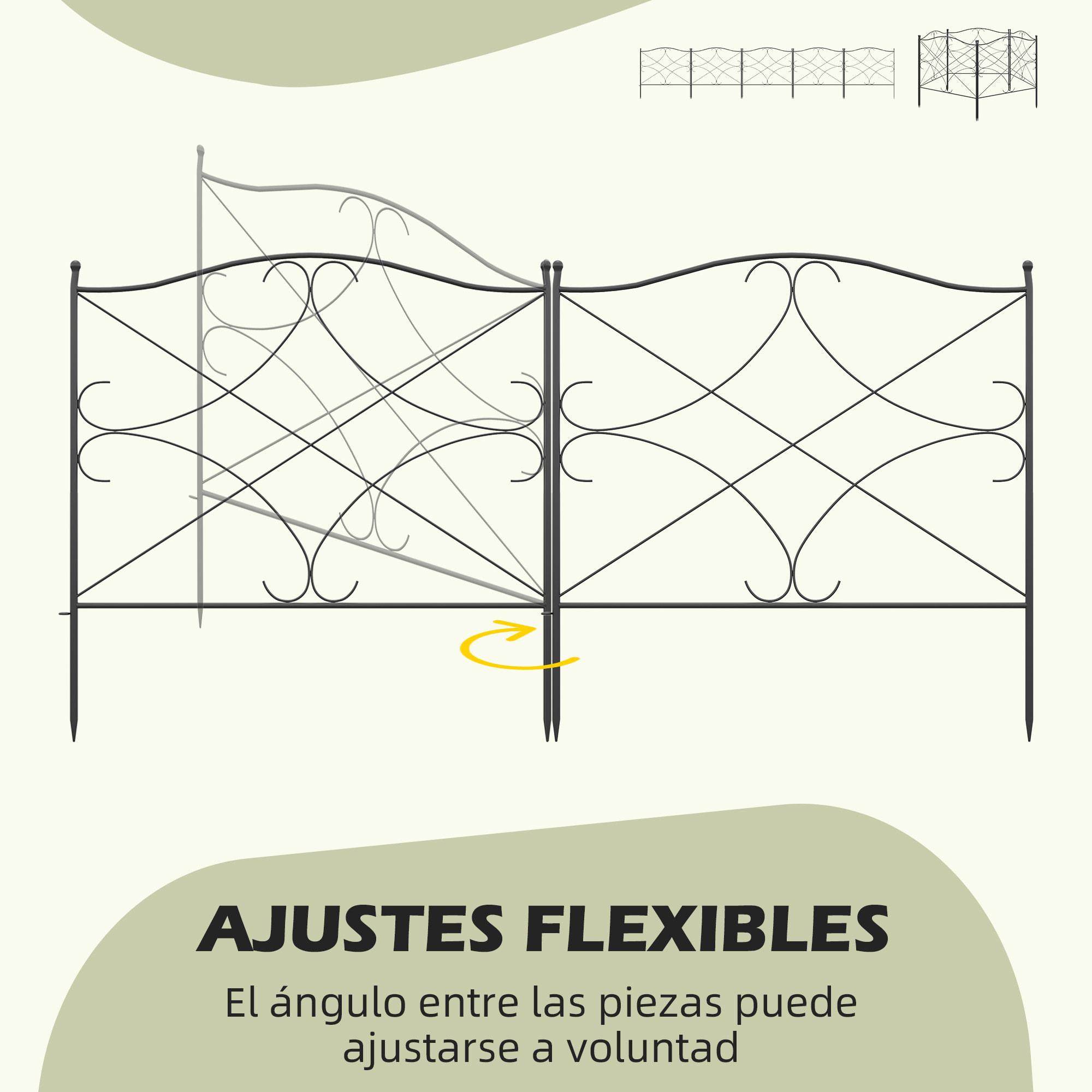 Vallas Decorativas para Jardín de 5 Paneles 305x62 cm Cerca de Privacidad de Metal con Estacas y Bordes de Césped Barrera para Animales Negro