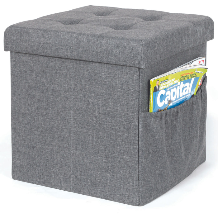 Coffre Pouf Pliable Tissu Gris Fonce