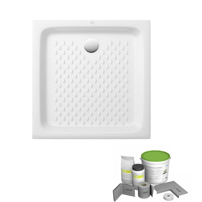 Pack receveur de douche 70 x 70 O.Novo carré blanc + Kit d'étanchéité WEDI