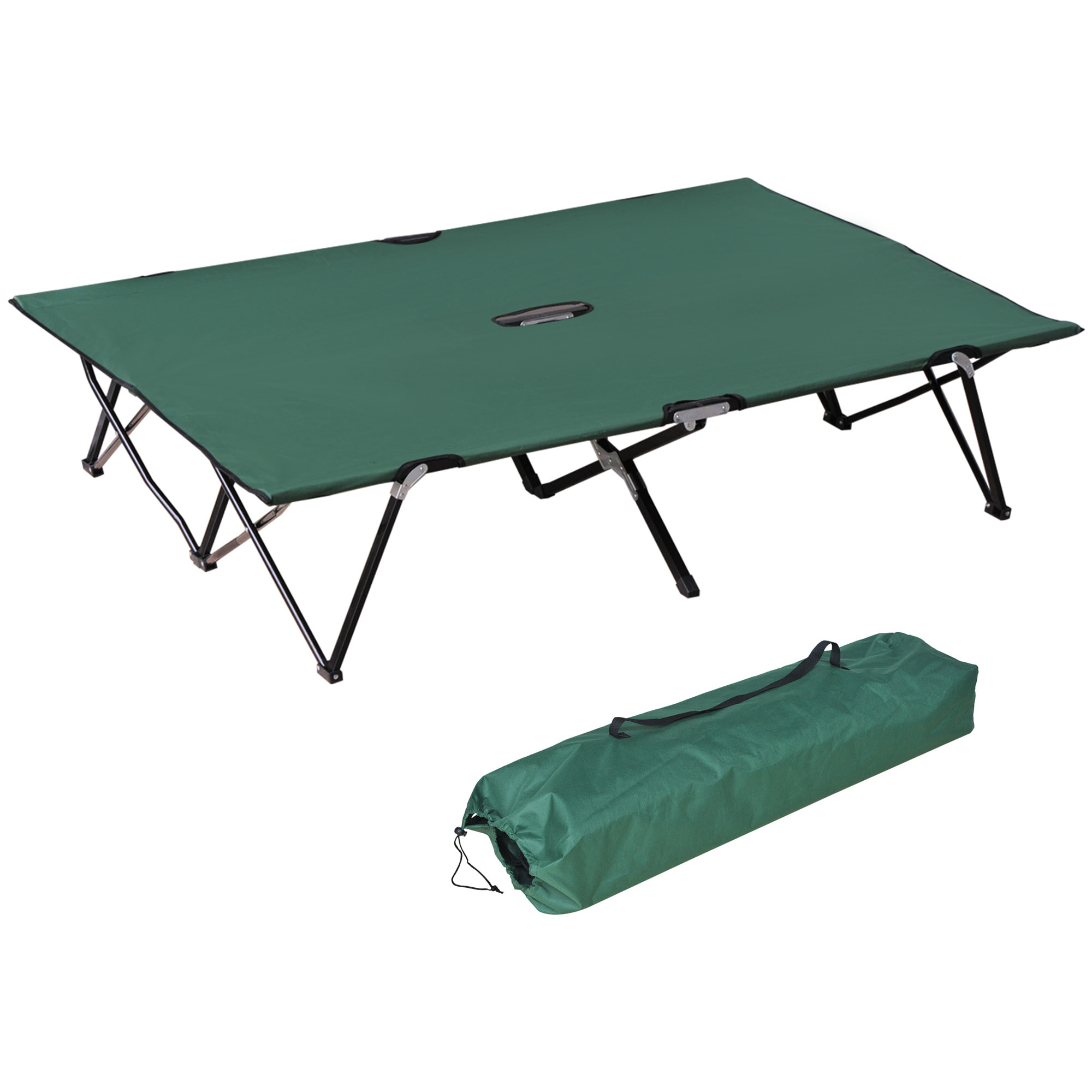 Lit de camp pliable double 193 x 125 x 40 cm avec sac de transport métal noir polyester Oxford vert