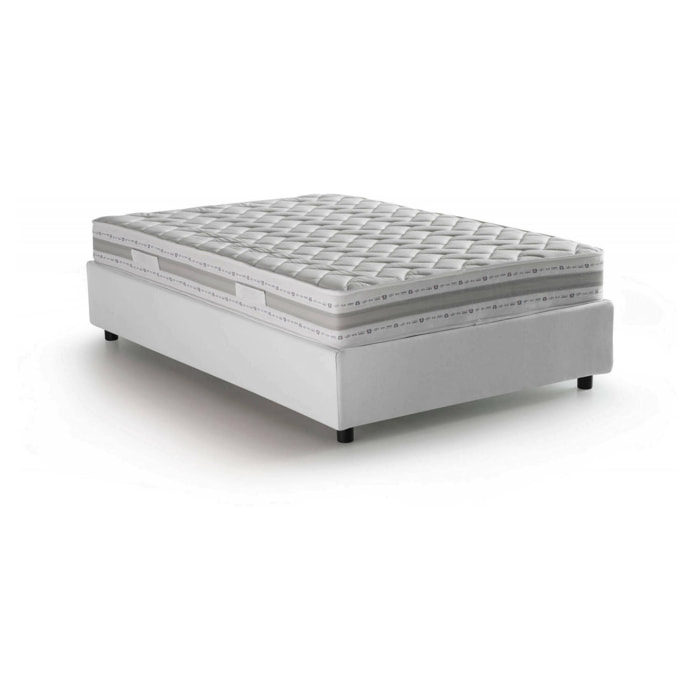 Letto piazza e mezza Aftis, Letto contenitore con rivestimento in tessuto, 100% Made in Italy, Apertura laterale, con materasso Cm 120x190 incluso, Bianco