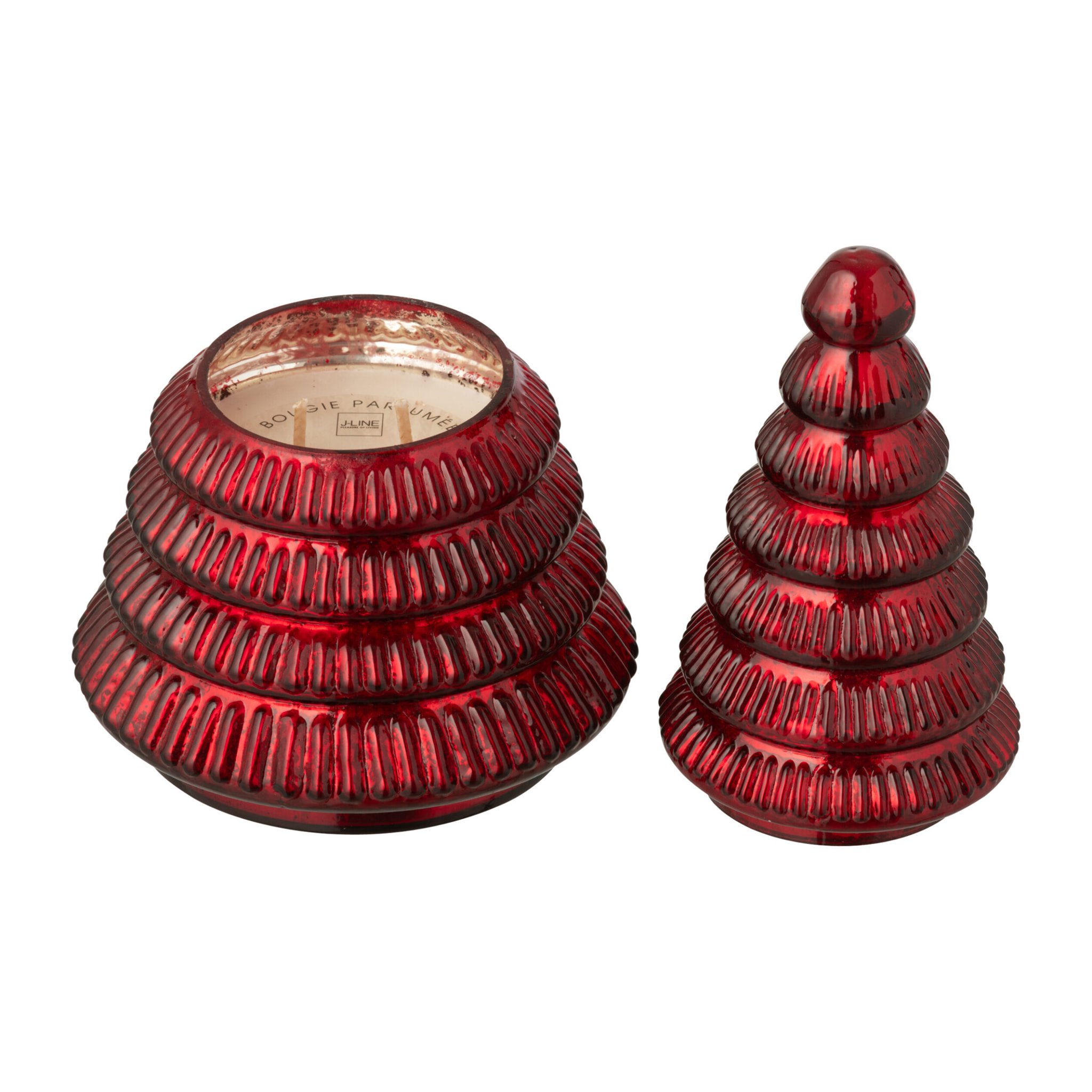 J-Line bougie parfumée Arbre Cotelé - Christmas Berries - verre - bordeaux - large