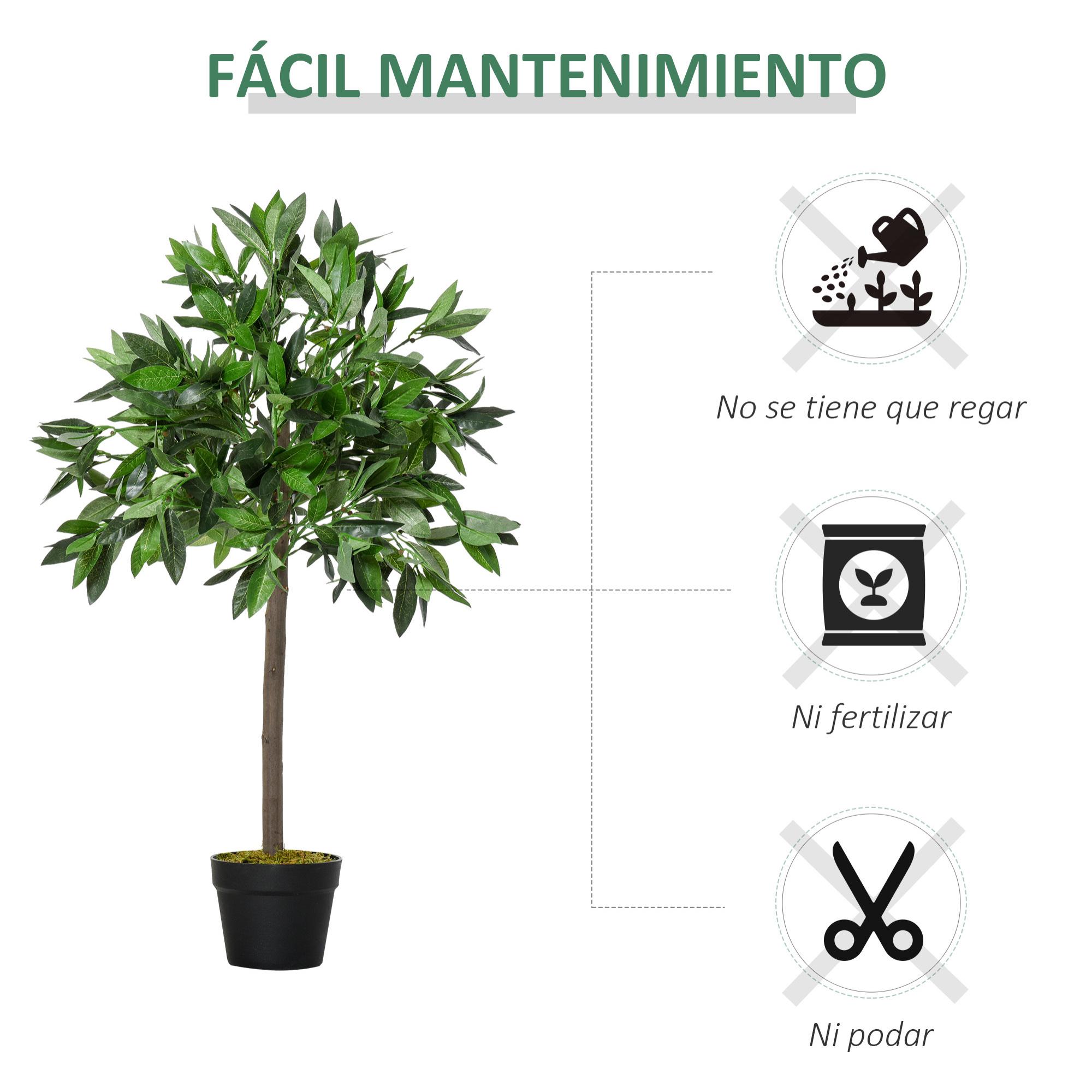 Outsunny 2 Plantas Artificiales de 90 cm de Altura Árboles de Laurel Decorativos con Maceta para Hogar Salón Uso en Interiores y Exteriores Verde