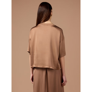 Oltre - Blusa in raso con taschino - Marrone