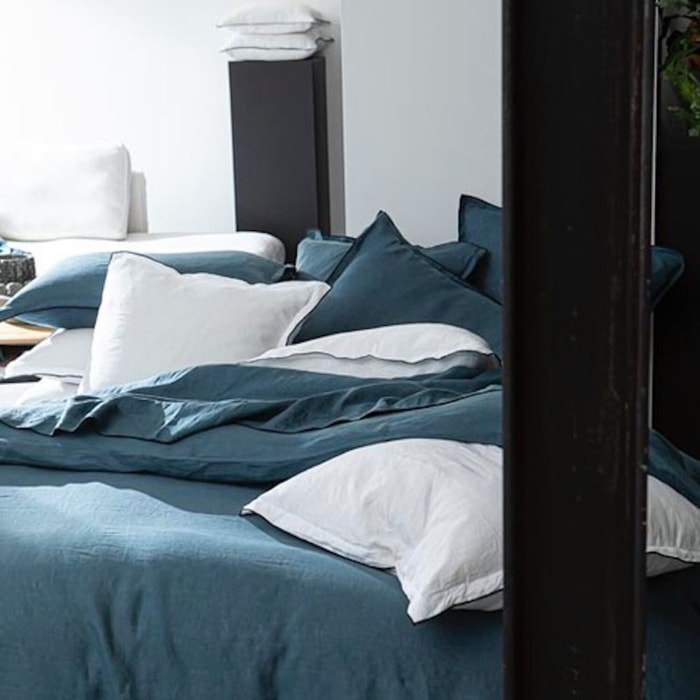 Housse de couette lin lave emeraude