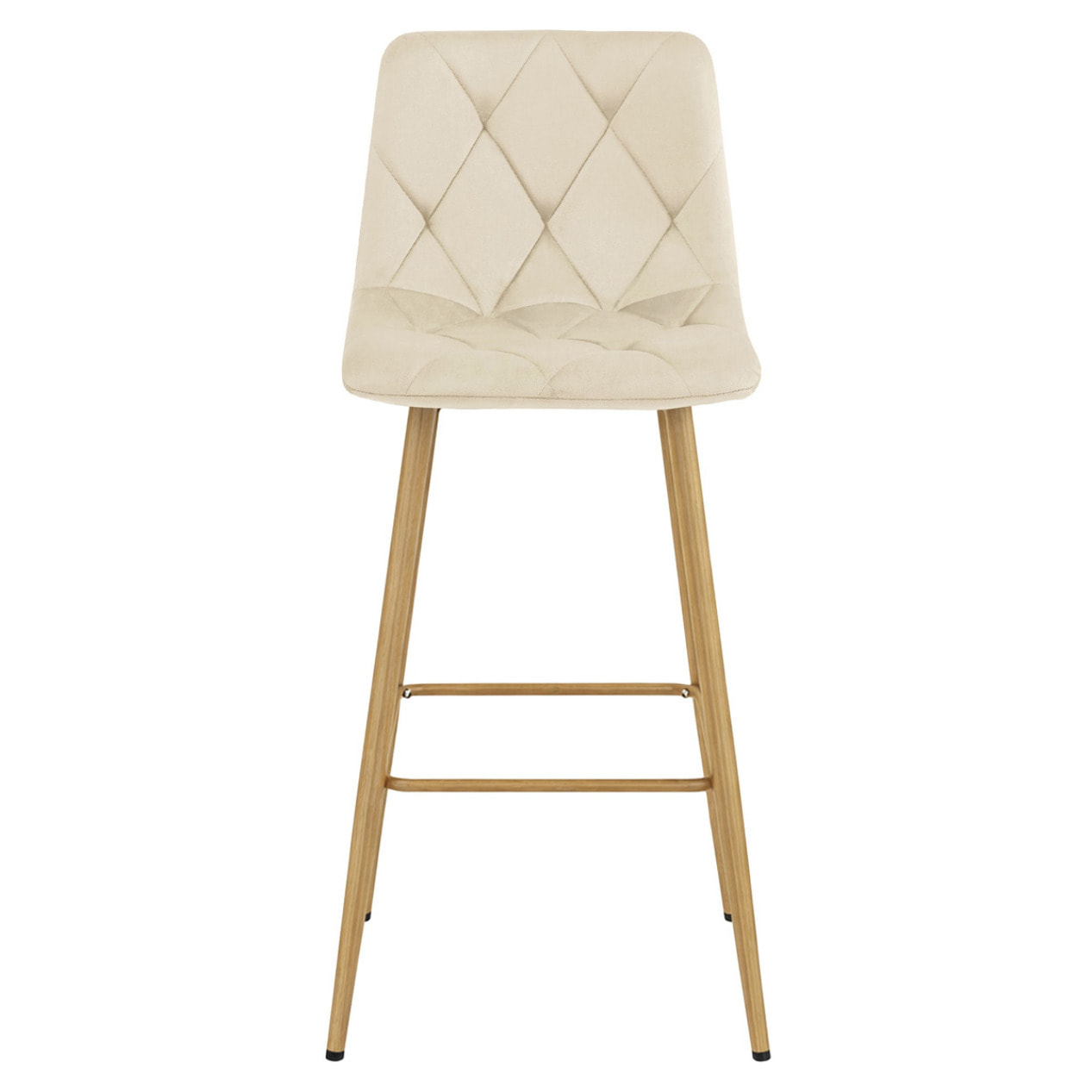 Sgabello alto NADO in velluto beige e gambe effetto rovere