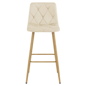 Sgabello alto NADO in velluto beige e gambe effetto rovere