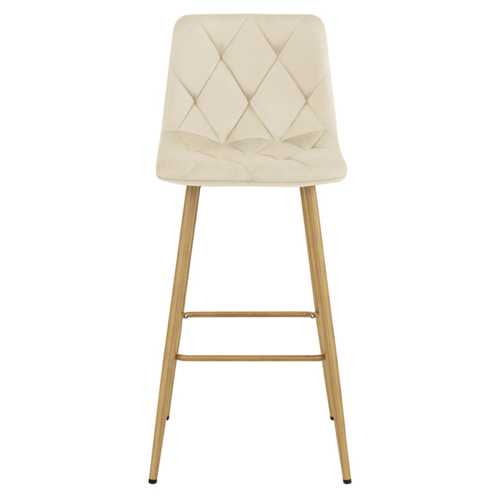 Sgabello alto NADO in velluto beige e gambe effetto rovere