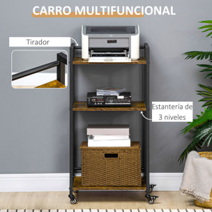 HOMCOM Carro de Almacenamiento con 3 Estantes Ajustables Soporte de Impresora con Ruedas para Oficina Cocina Dormitorio 50x35x100,5 cm Marrón Rústico