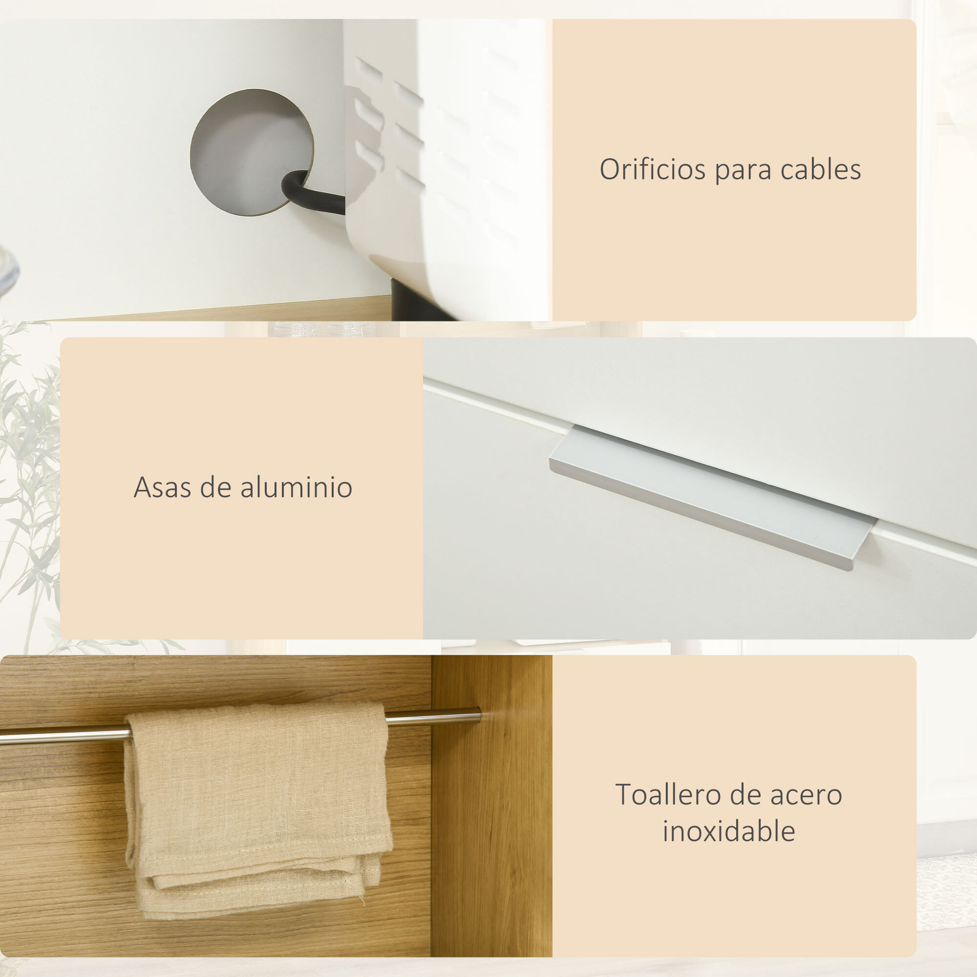 Alacena de Cocina Aparador Alto Mueble Auxiliar de Cocina con 3 Puertas Cajón Estante Ajustable Encimera para Microondas y Toallero 93x40x180 cm Natural y Blanco