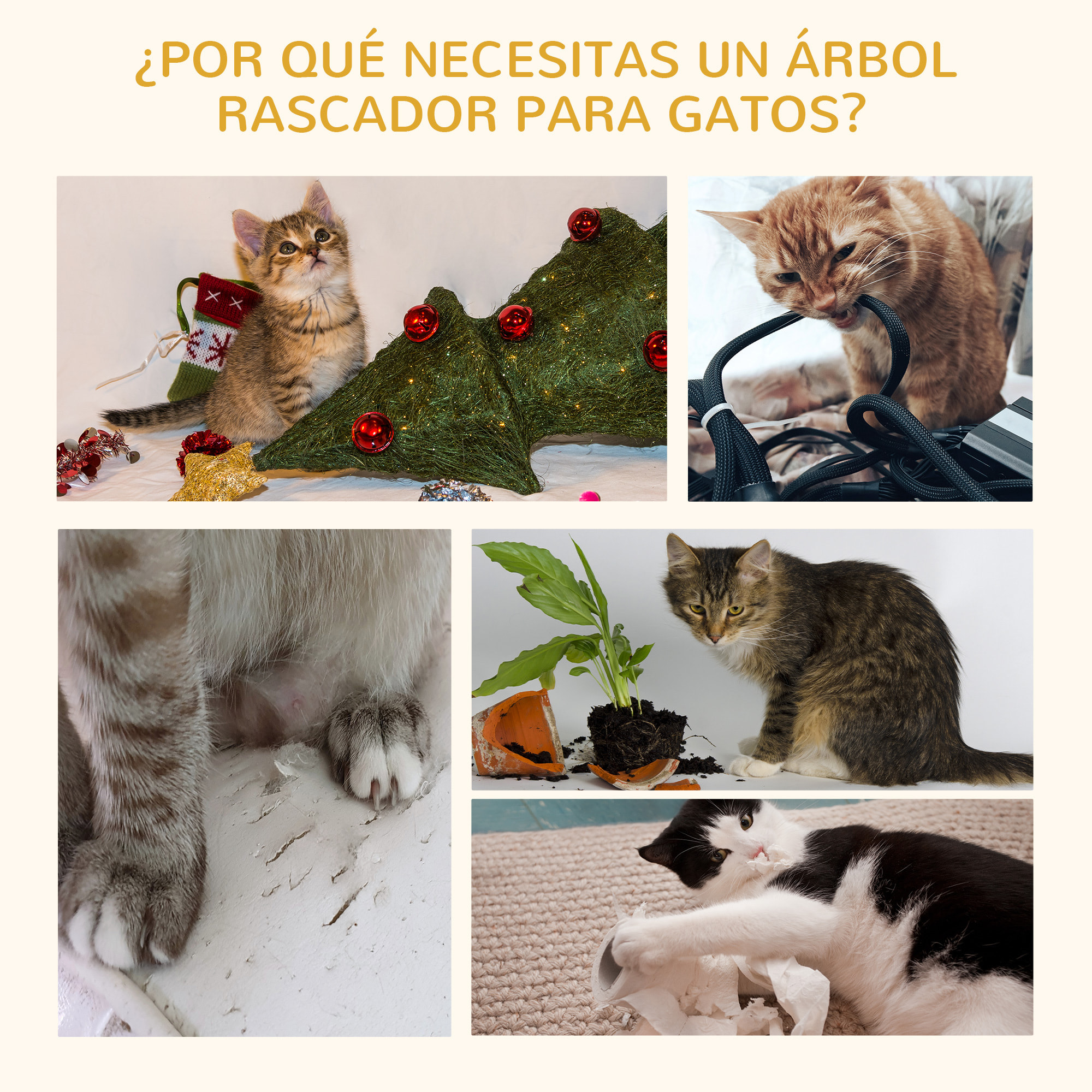 árbol Rascador para Gatos Pequeño Altura 40 cm de 2 Niveles con Poste Tablero para Rascar Plataformas y Juguete de Bola Colgante 35,5x37x46 cm Marrón