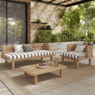 Fauteuil de jardin en teck massif et coussin rayé gris - Kilda