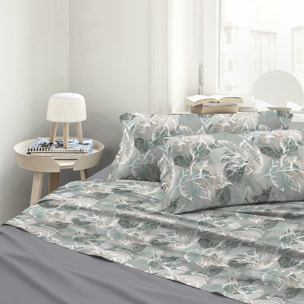 Completo letto stampato diana verde e grigio in raso 100% cotone