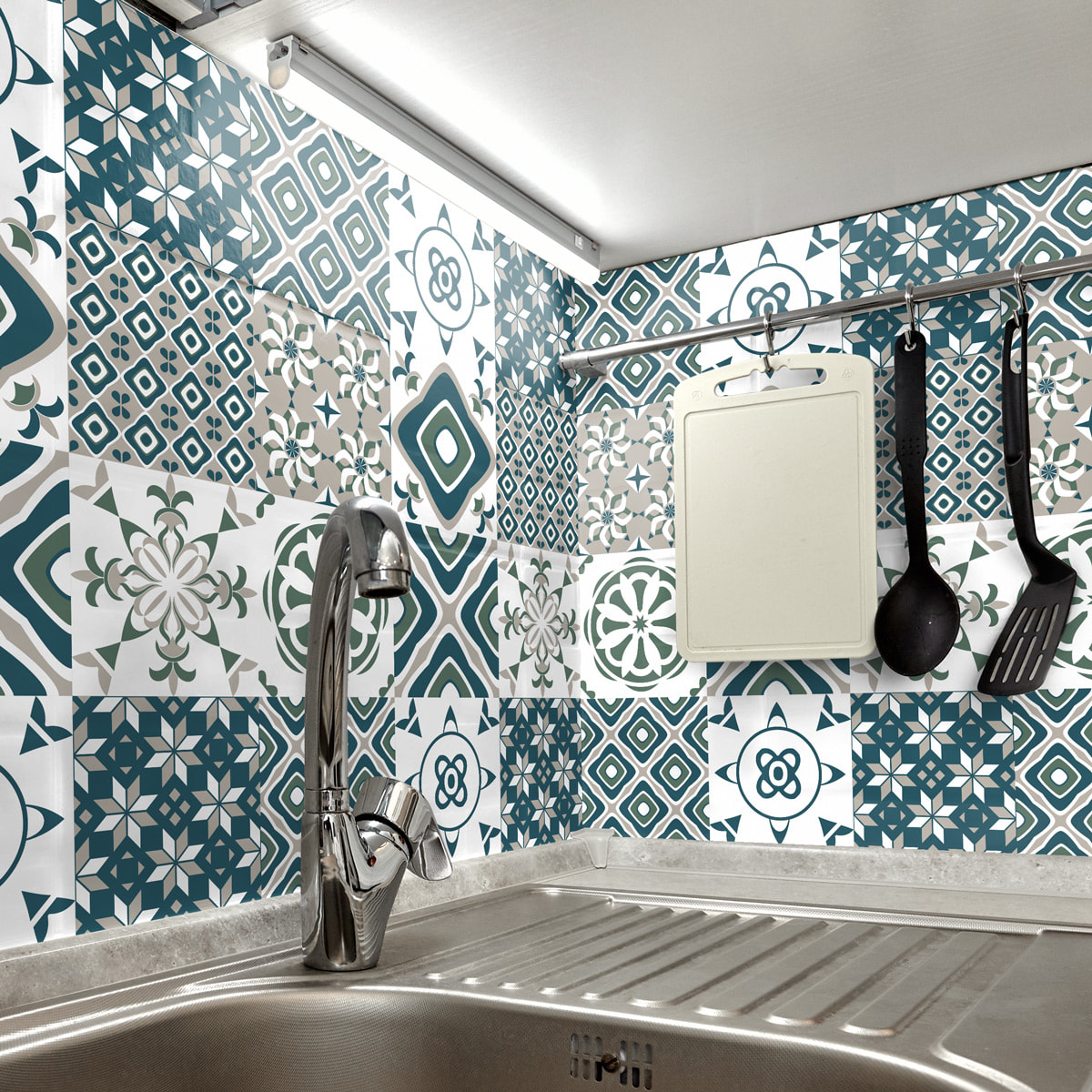 Stickers muraux - Sticker Mural Carrelage adhésif Cuisine Salle de Bain - 9 STICKERS CARREAUX DE CIMENT AZULEJOS AMIAZ