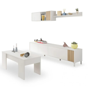 Pack salón con mesa de centro Nitza Plus V2 Blanco Artik (Blanco Mate) - Natur