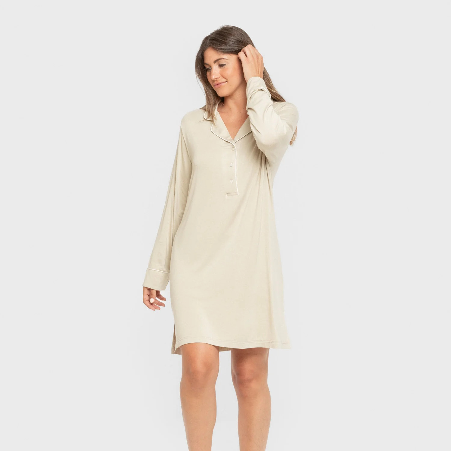 Camicia da notte in maglia di viscosa beige per donna