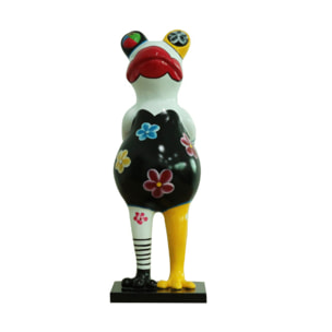 Statue grenouille debout en résine motifs fleurs H46cm - FROGGY 01