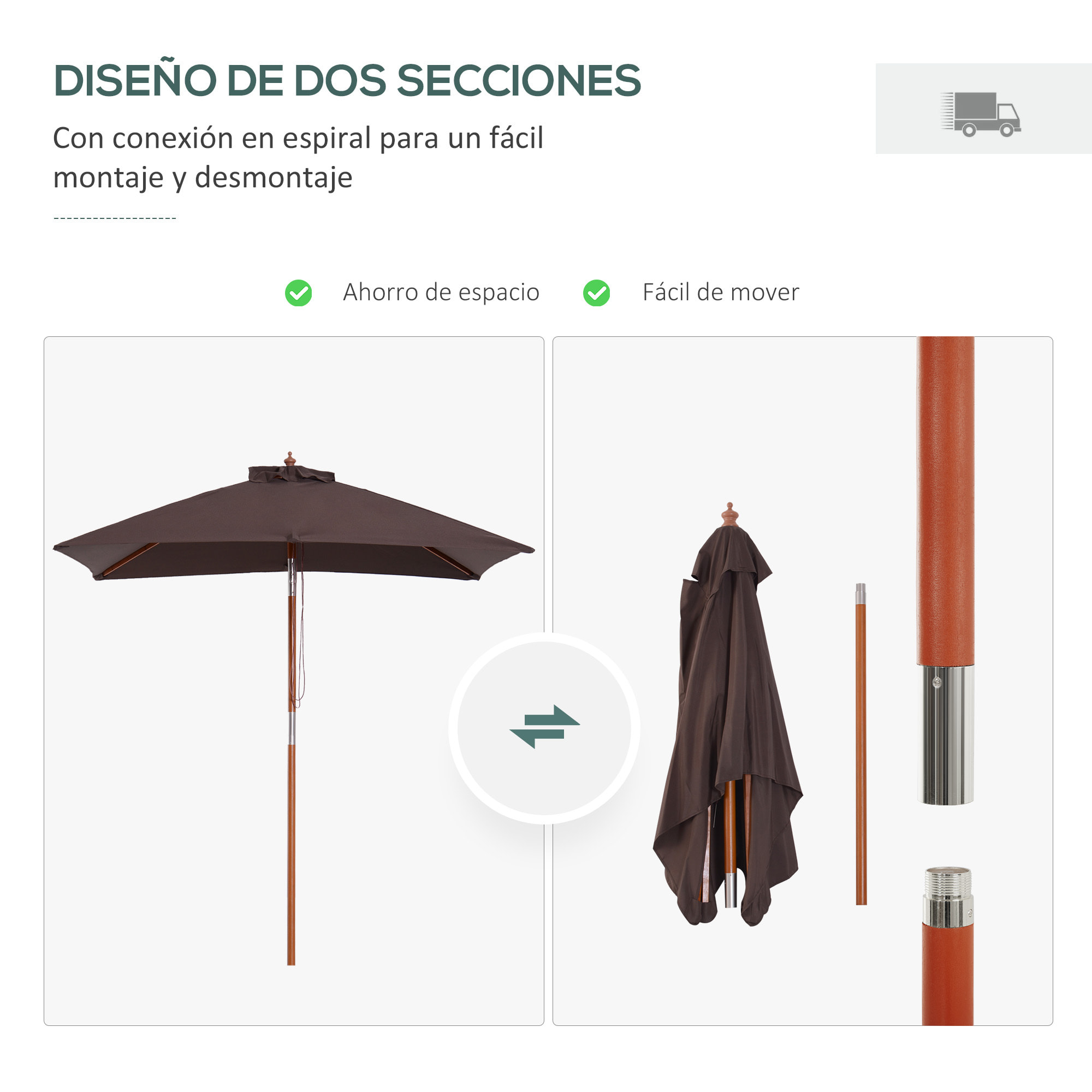 Sombrilla Terraza Exterior 200x150 cm Sombrilla de Jardín Rectangular con áÂngulo Ajustable Mástil de Madera y Manivela Parasol para Patio Terraza Café