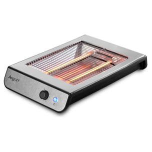 Tostador plano de acero con 600W, bandeja extraible recogemigas y 6 intensidades.