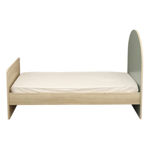 Lit junior 90x190 avec sommier et matelas - décor bois chêne sépia - tête de lit forme arche