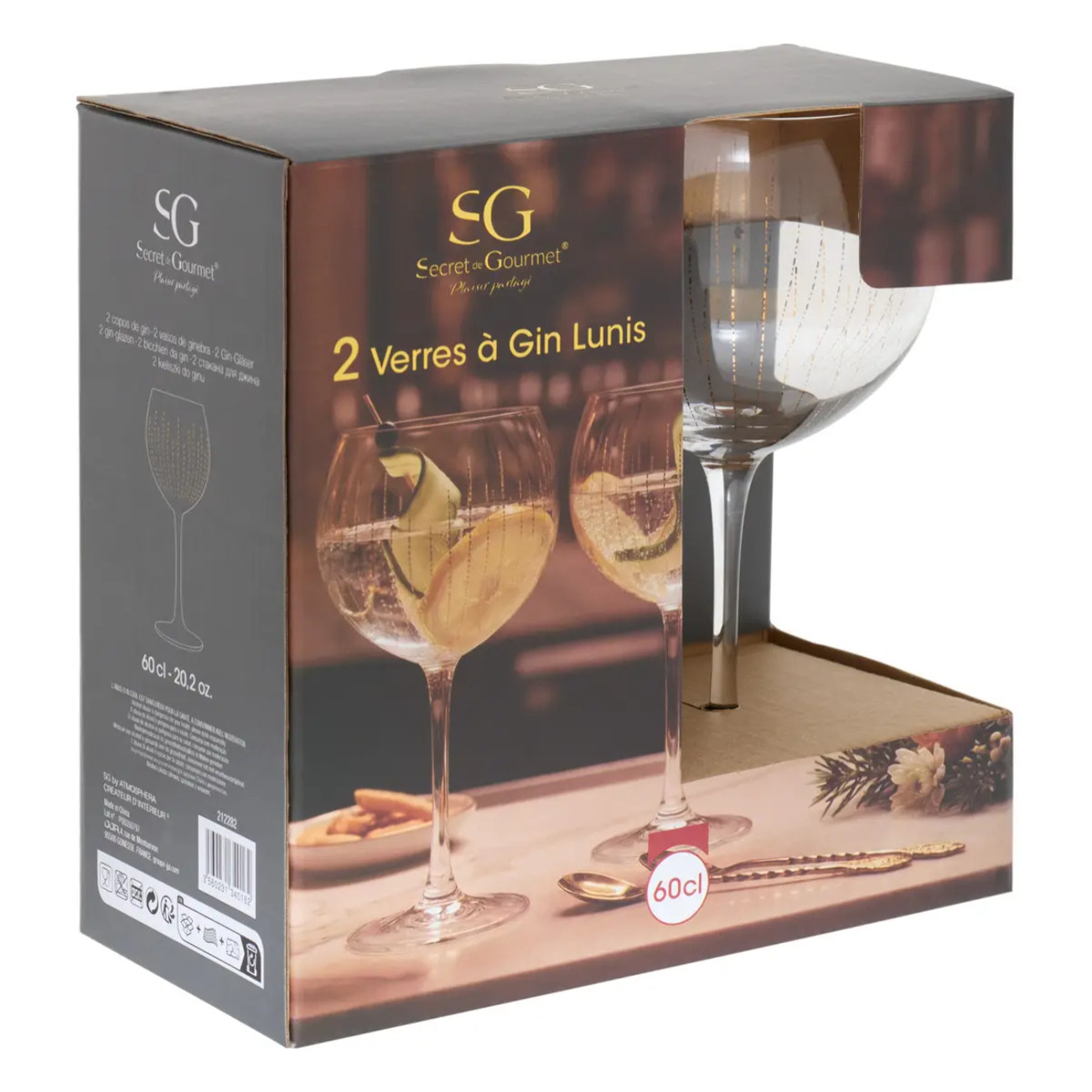 Lot de 2 verres à gin Lunis 60cl doré