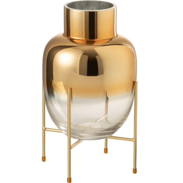 J-Line vase Cylindre Sur Pied - verre - transparent/or - small - 32 cm de hauteur