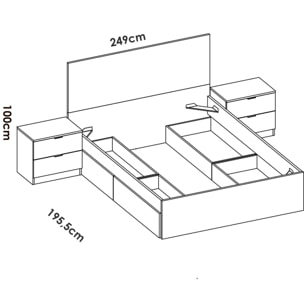 Letto alla francese Iona, Sommier per camera da letto, Giroletto per stanza, Struttura porta materasso, 249x195 h100 cm, Bianco e Rovere