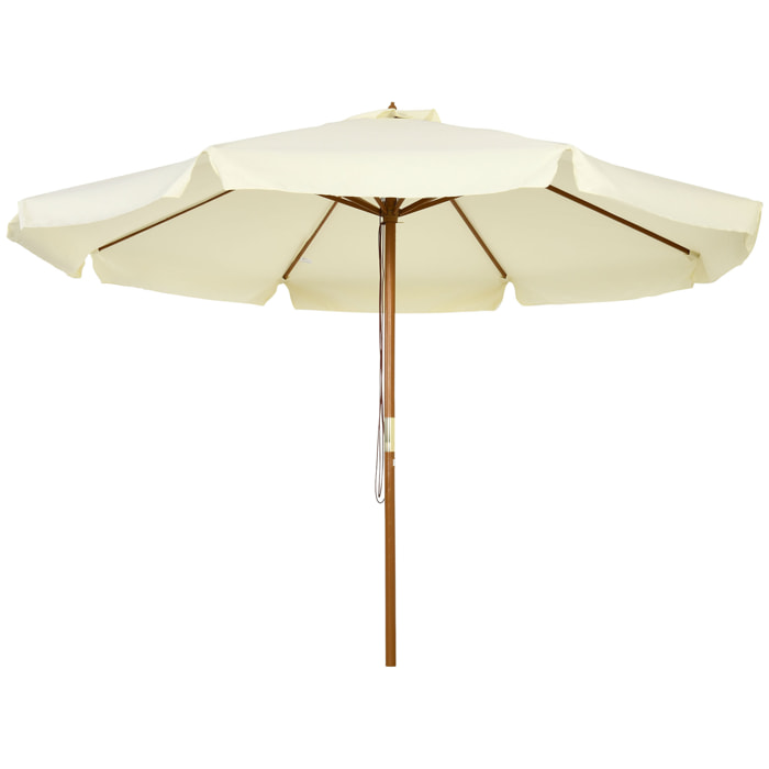 Parasol droit rond grande taille de jardin Ø 3,25 x 2,5H m bois de bambou polyester beige