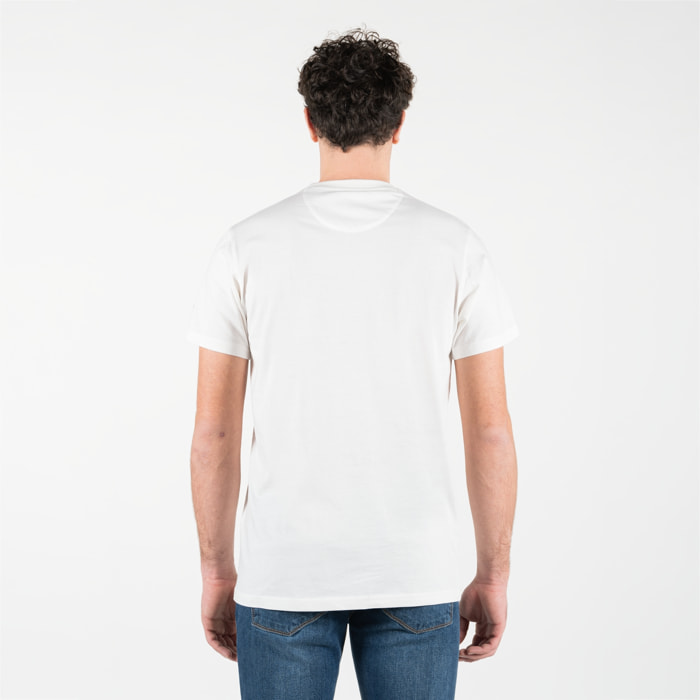 T-shirt con con ricamo centrale e dettaglio della bandiera americana intarsiata sulla manica sinistra